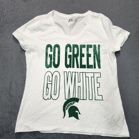 Russell Athletic Tops - Russell Michigan State "GO GREEN GO WHITE" Women’s V-neck T-shirt Size L